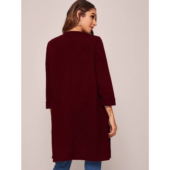 Open Front casual long blazer Coat collarless black minimalist - Picture 6 of 8